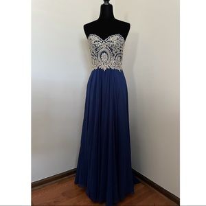 Navy-blue and gold prom dress